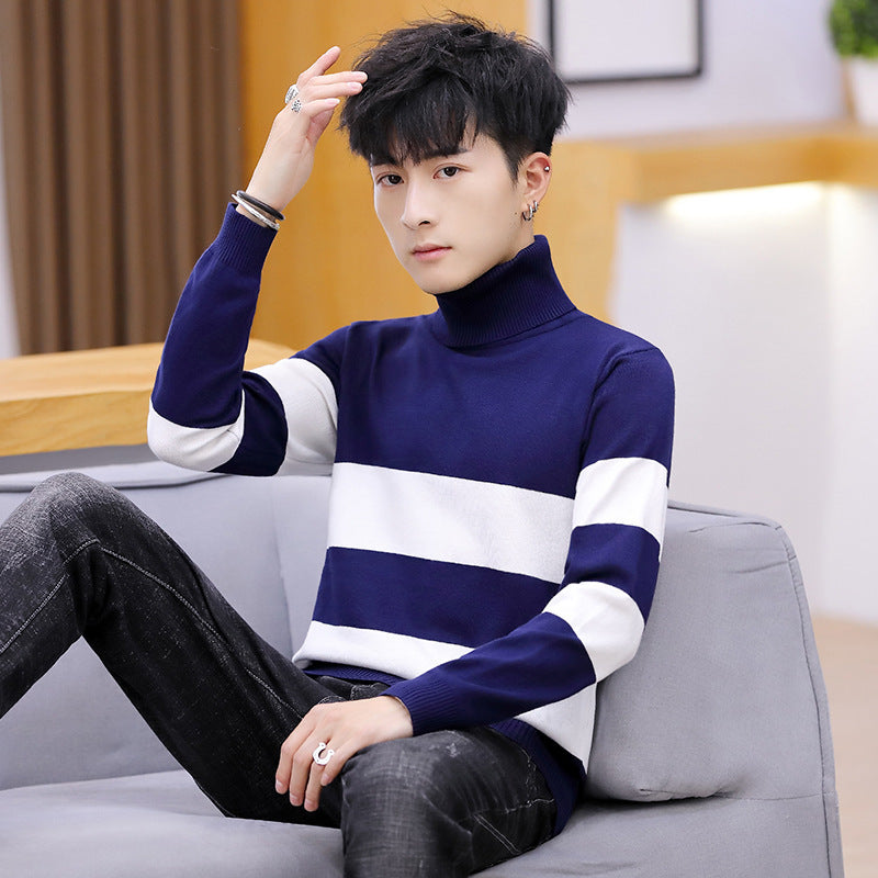 High Neck Striped Sweater Men Fashion Men